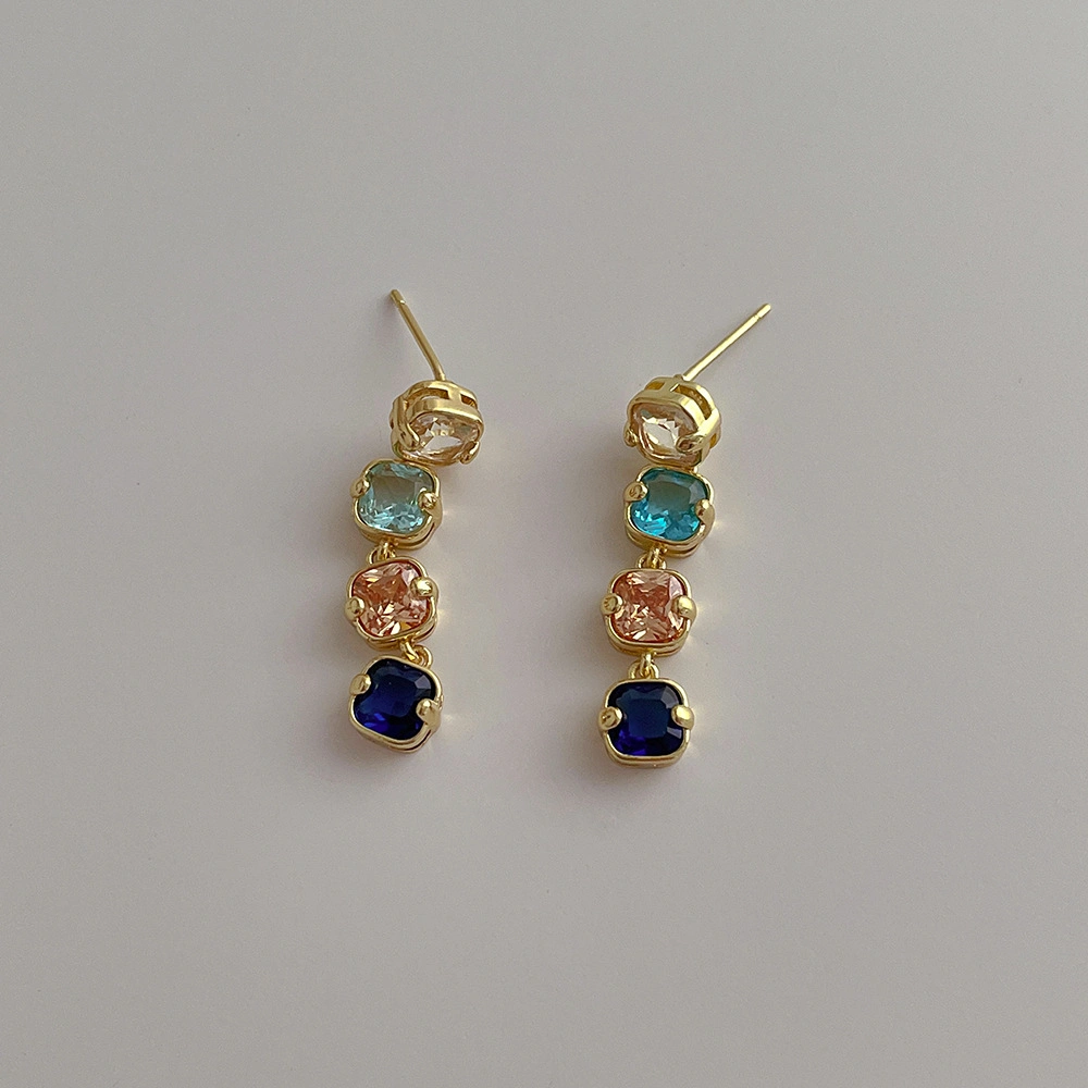 Luxury Colorful Gemstone Crystal Drop Women Earrings