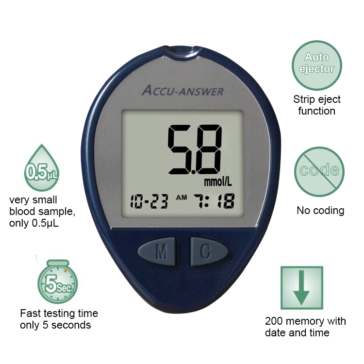 Ménage Multi-Purpose entièrement automatique Machine d'essais de sucre de sang Rechargeable Glucomètre avec bandelettes de test