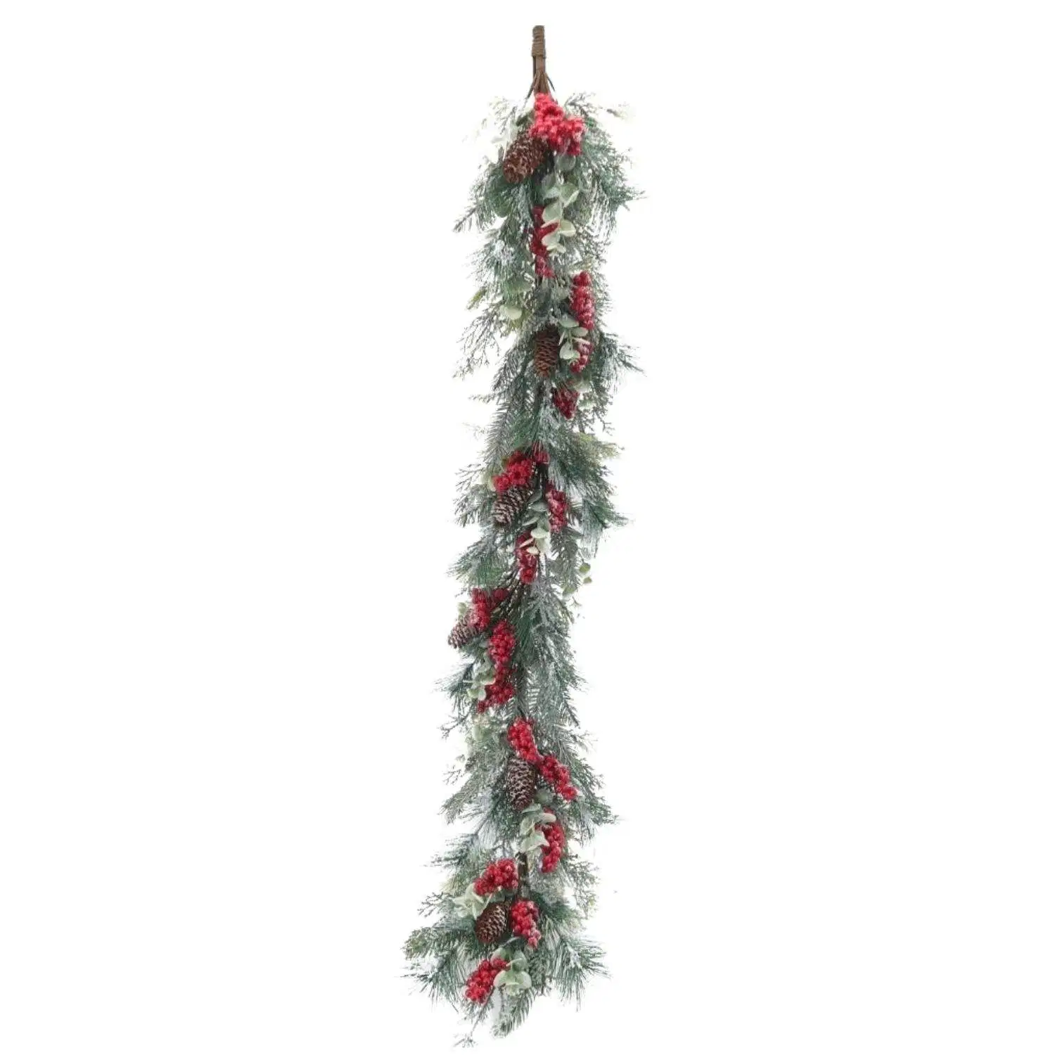 Home Decorations Party Holiday Supplies Frosted Pine Needles Pine Leaf with Pinecones and Berries Greenery Christmas Garland