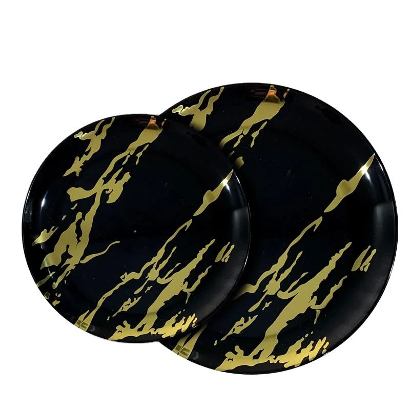 New Arrival Wedding Party Snack Plastic Black Marble Trays Party Plates Set