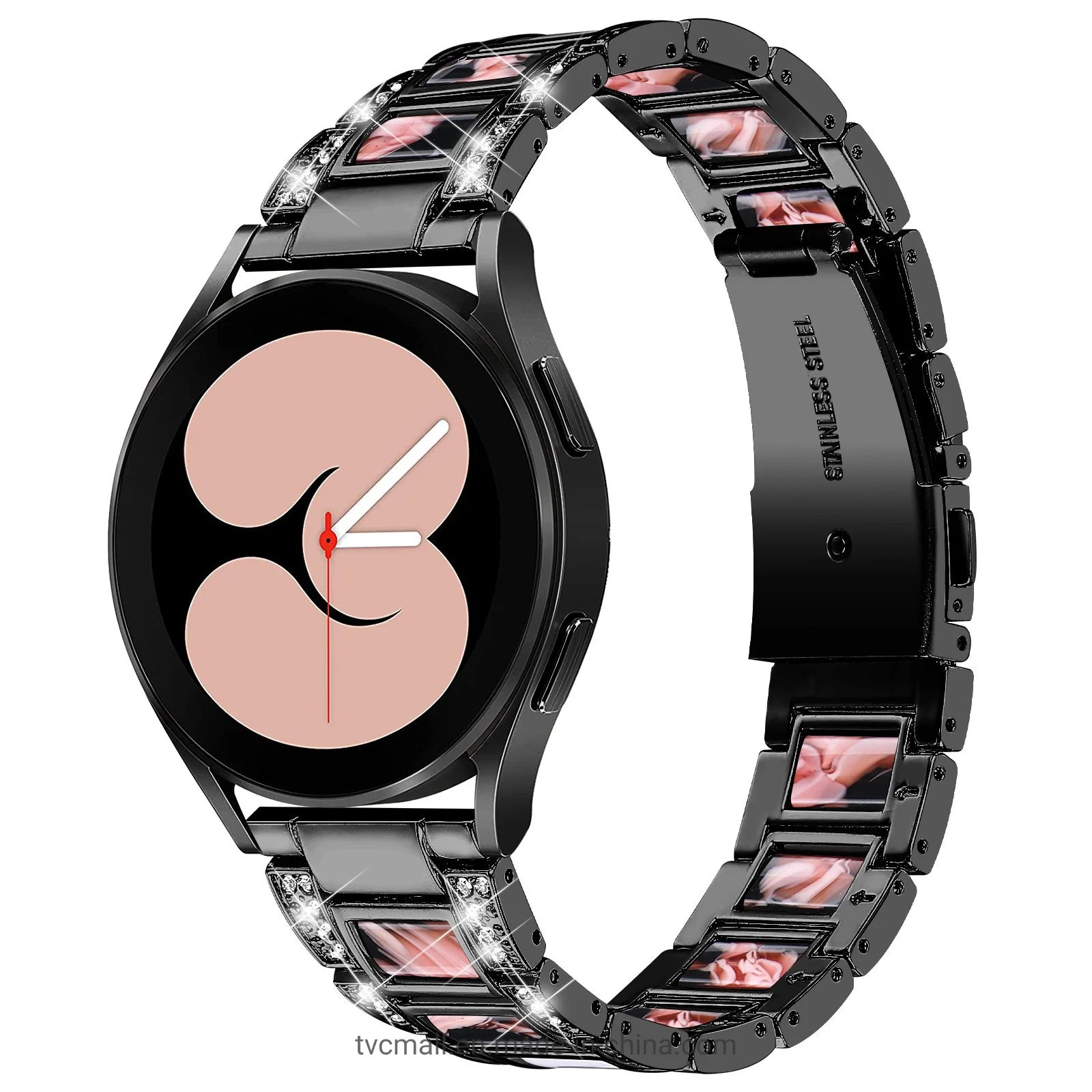 Watch Bands for Samsung Galaxy Watch4 Active 40mm/44mm/Watch4 Classic 42mm/46mm Stainless Steel Resin Watch Band Wrist Strap with Rhinestone Decor