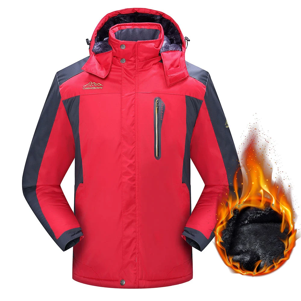 Men's Winter Outdoor Waterproof Plus Size Ski Jacket with Fleece Lining