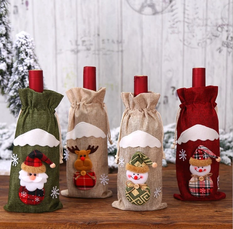 Decorative Christmas Wine Bottle Cover Bags Merry Christmas Decor for Hom Christmas Ornaments Xmas Gift