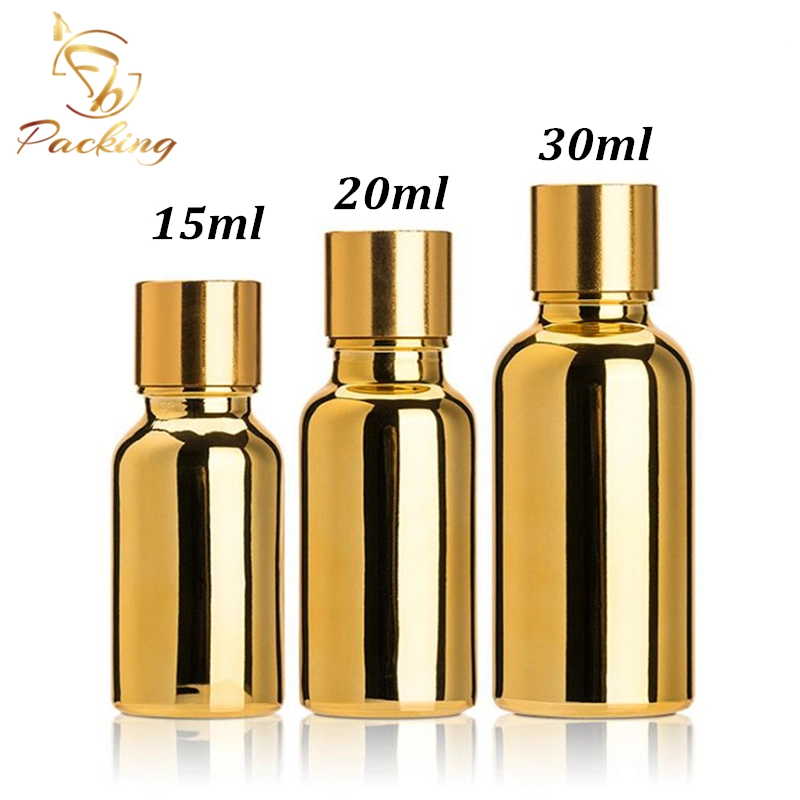 5ml 10ml 15ml 20ml 30ml 50ml 100ml galvanisierte Gold in bester Qualität Glas Tropfflaschen Haaröl Ätherisches Öl Glasflasche Spray Pumpe