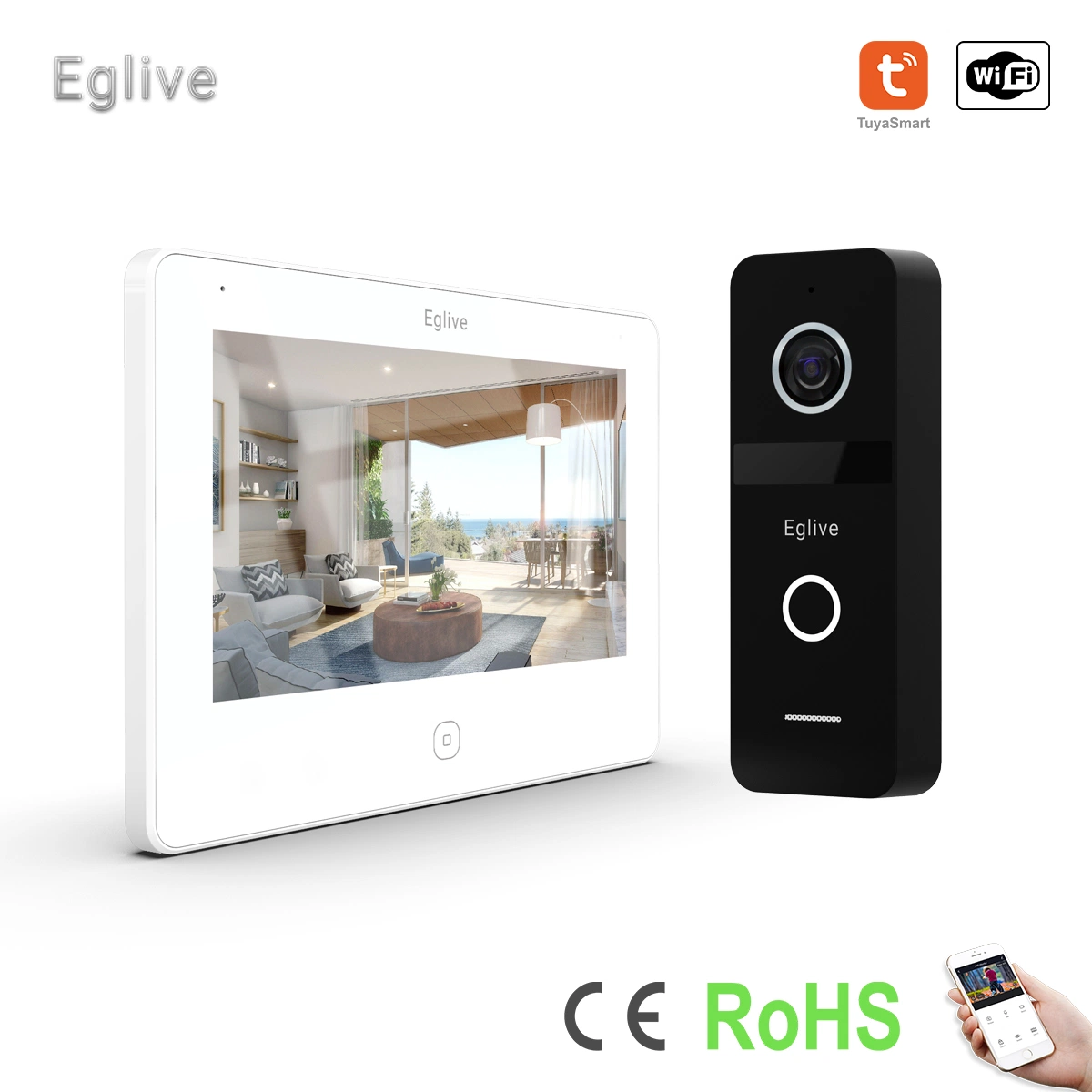 Eglive 7"UTP/IP WiFi Video Doorphone с управлением ЧЕРЕЗ ПРИЛОЖЕНИЕ для двусторонней аудио