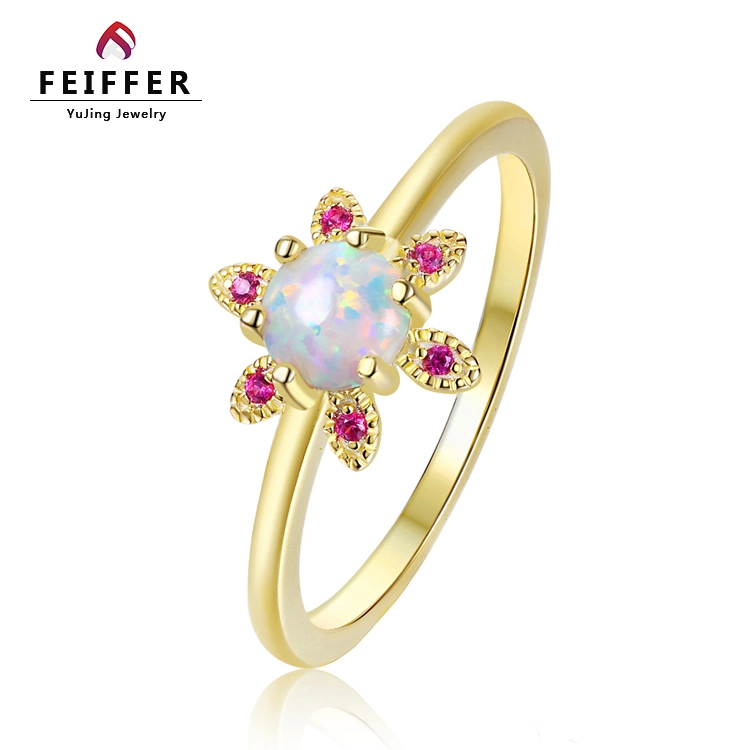 925 Silber 14K Gold Platte Blume Opal Ring Modeschmuck Schmuck