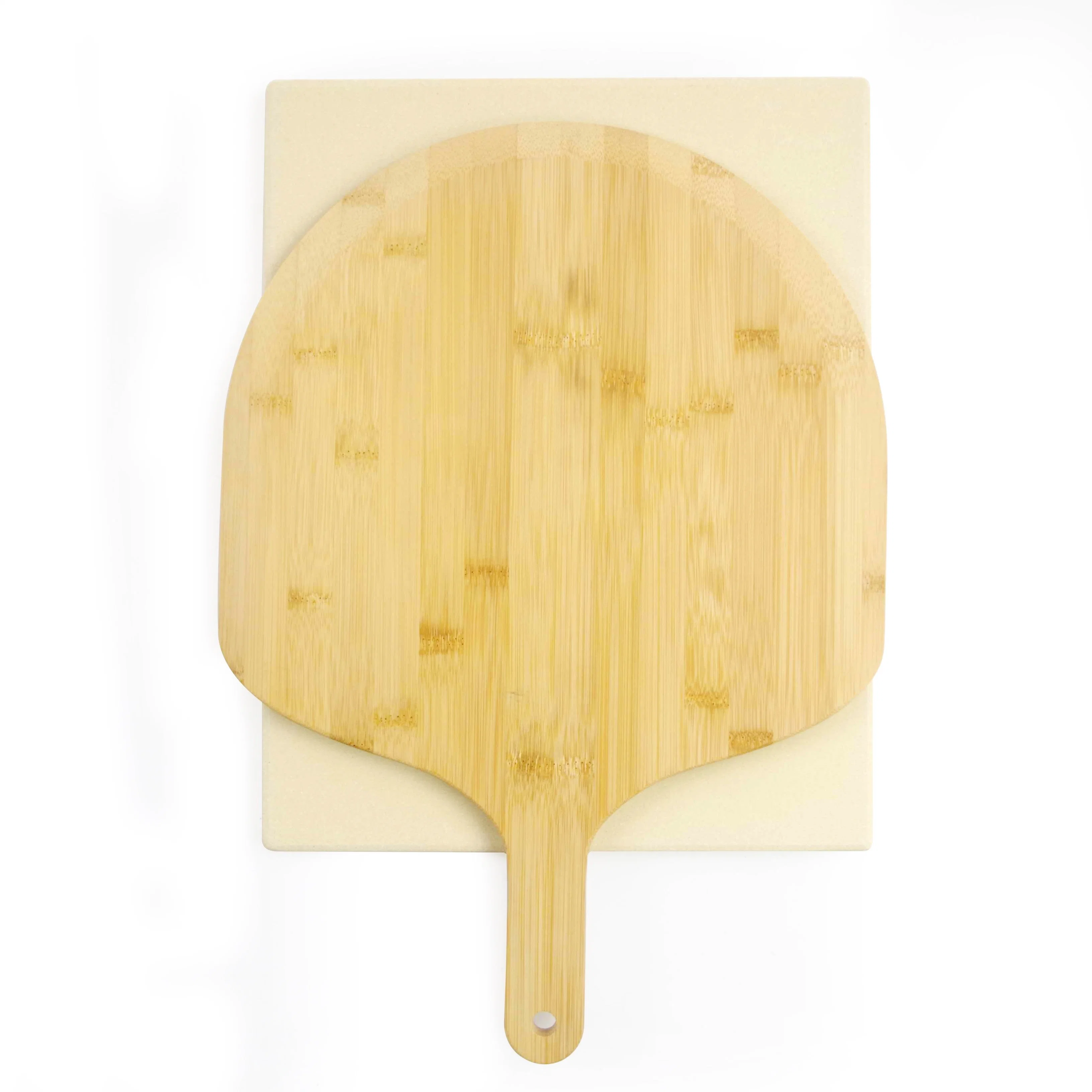 Pala de bambú Pizza Peel sirviendo con placa de la placa de asar embutidos de piedra de Pizza Pizza para la cocción de la paleta espátula