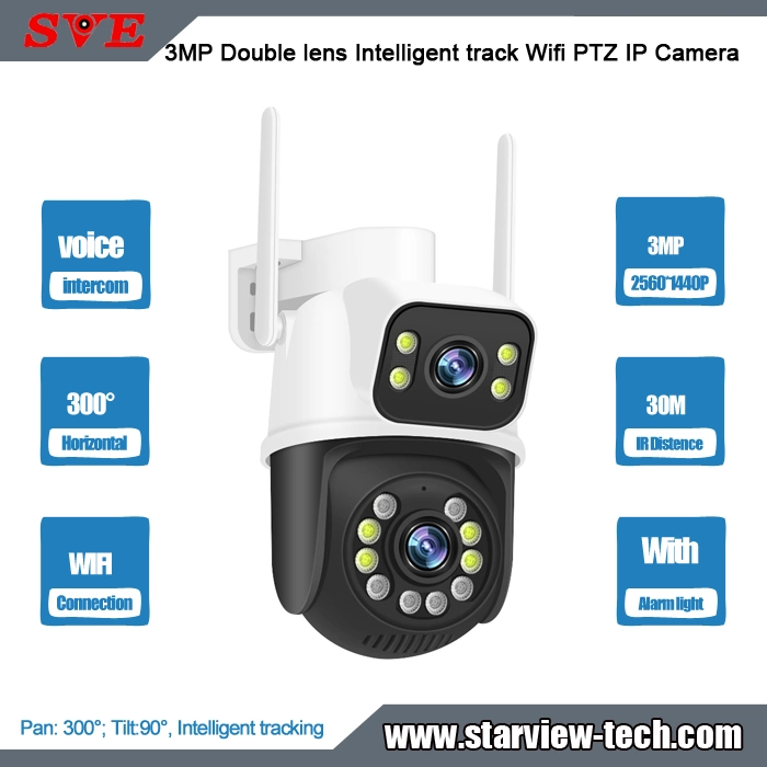 Cámara IP PTZ WiFi de doble lente de pista inteligente inalámbrica 3MP