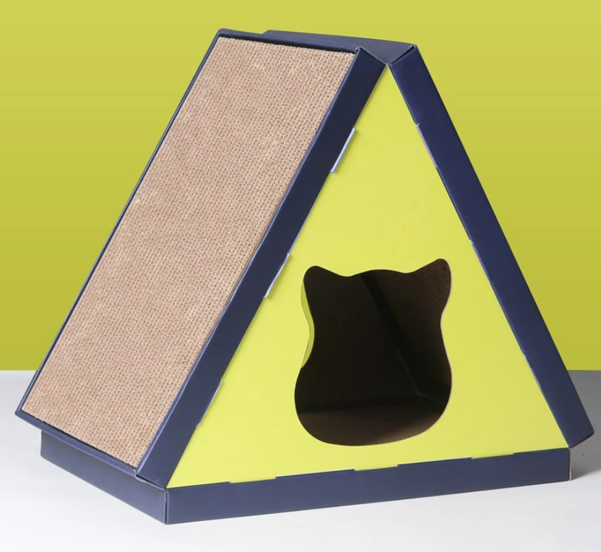 Custom Triangle-Shaped Box Cat Scratch Board Scratching Posts Corrugated Paper Box Cat House Toy