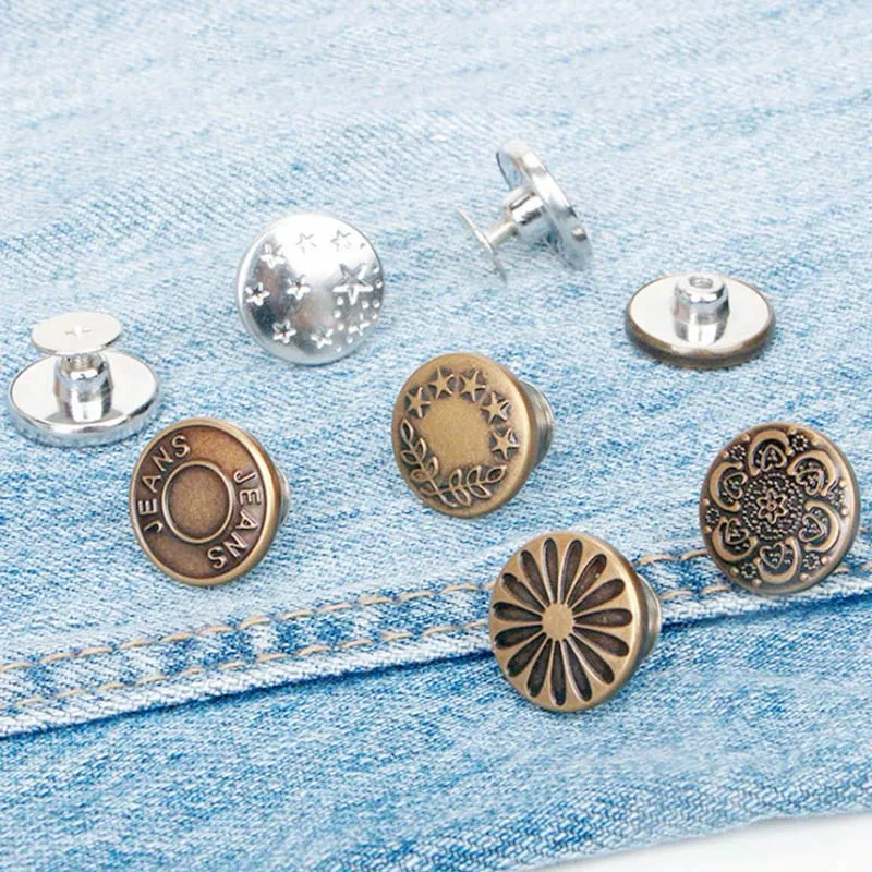 Custom 17mm No Sew Instant Metal Jean Tack Button Replacement Adjustable Pin Instant Metal Jeans Button