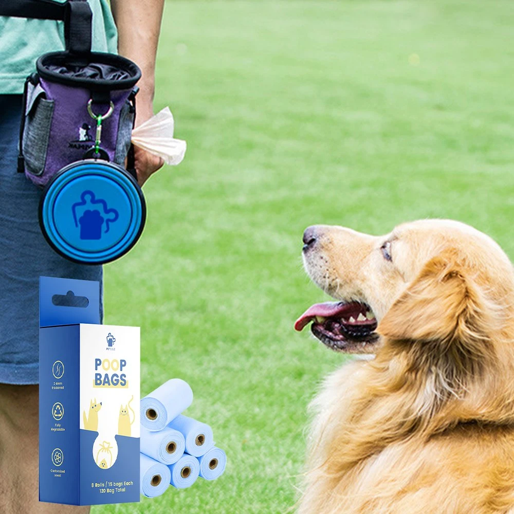 Venda quente Ecológico de logotipo personalizado OEM de alta qualidade impressos sacos de lixo biodegradável para cães de estimação cocô de cachorro Bag Grossista