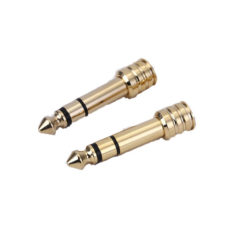 Factory High Precision Custom CNC Lathe Machining Gold Plated Audio Video Adapter Plug 6.3mm to 3.5mm Change Plug Brass Headphone Speaker Conversion Head Parts