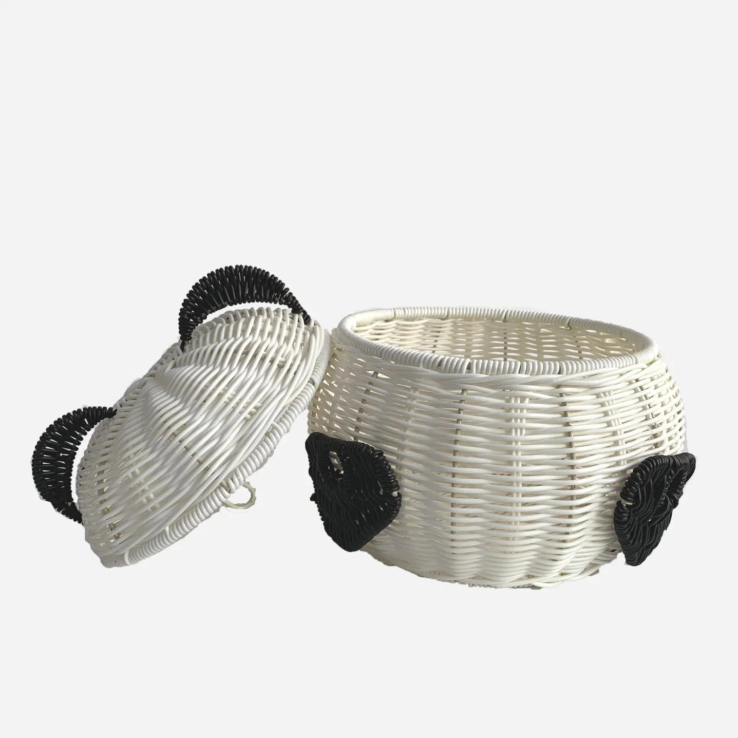 Handwoven Durable Animal Style Organizer Panda Shape Plastic Rattan Stocked Basket with Lid