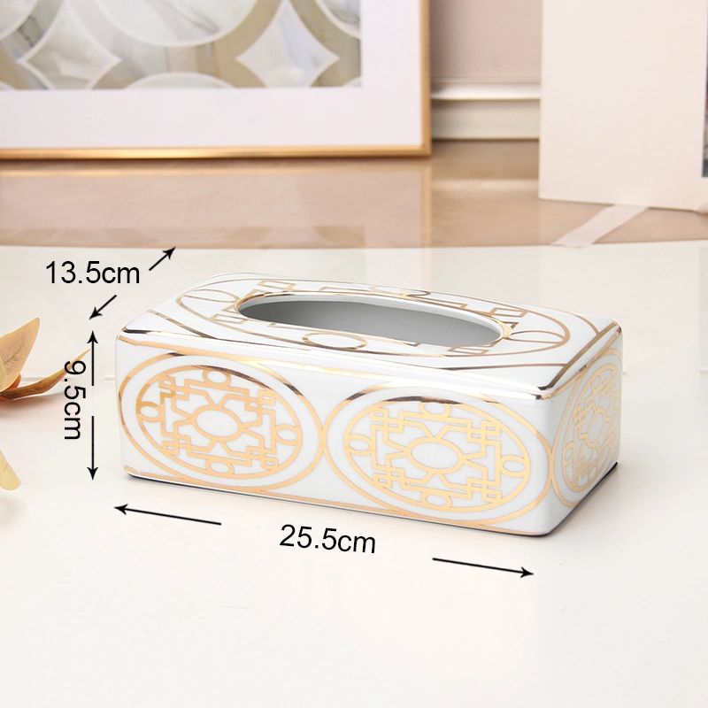 T014 Latest Designer Ceramic Gold Tissue Box Holder Luxury Home Decor Accessories Porcelain Rectangle Tissue Box