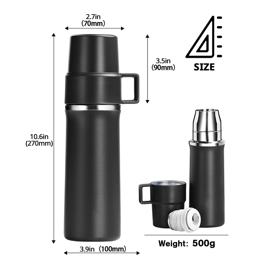 600ml 2 in 1 Wide Mouth Double Wall Stainless Steel Flask Vacuum Water Bottle Thermos with Lid Cup