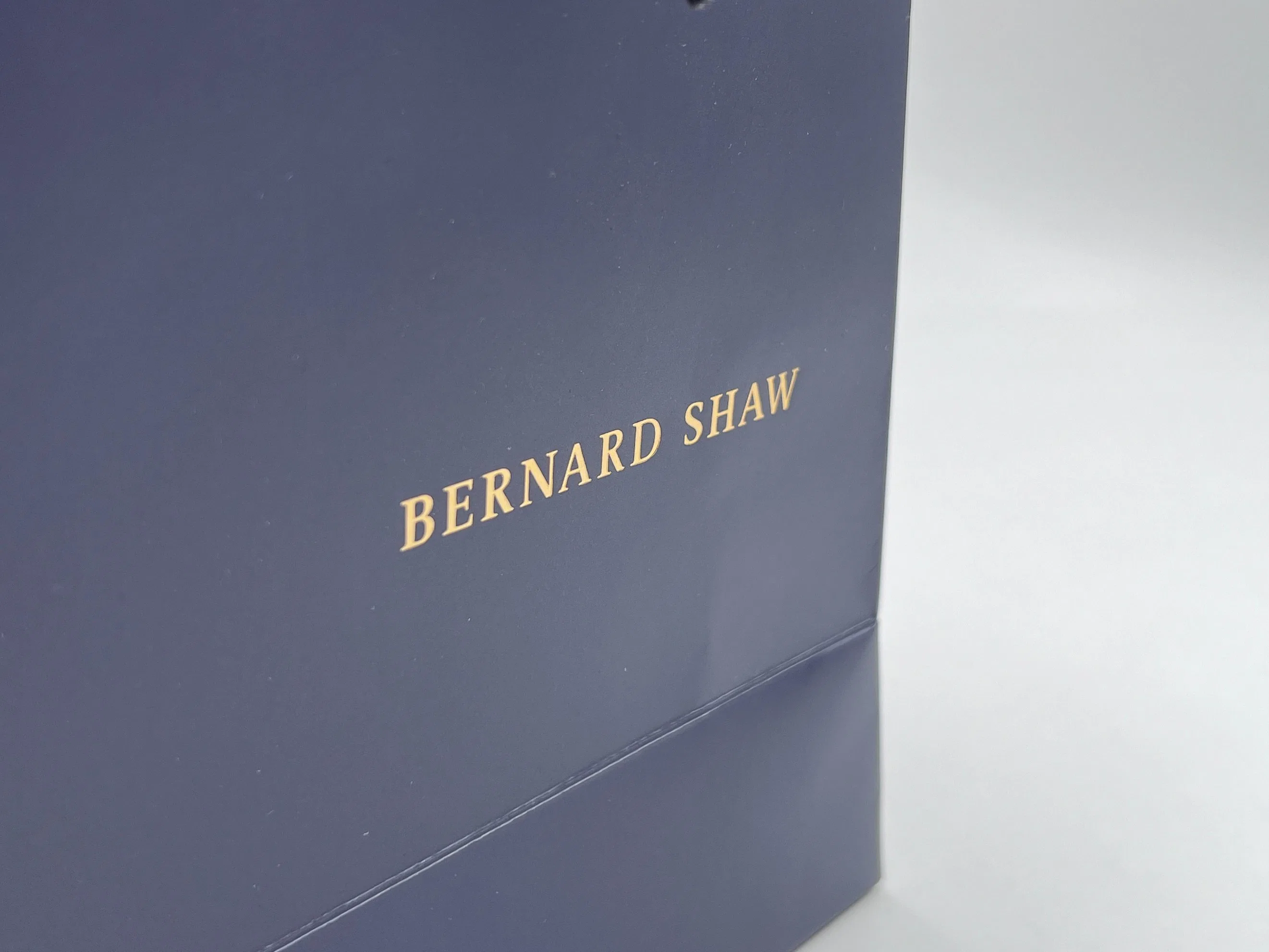 New Gold Logo Hot Foiled Stamping Navy Blue Matt Coated Art Paper Bag with Fashion Rope Handles