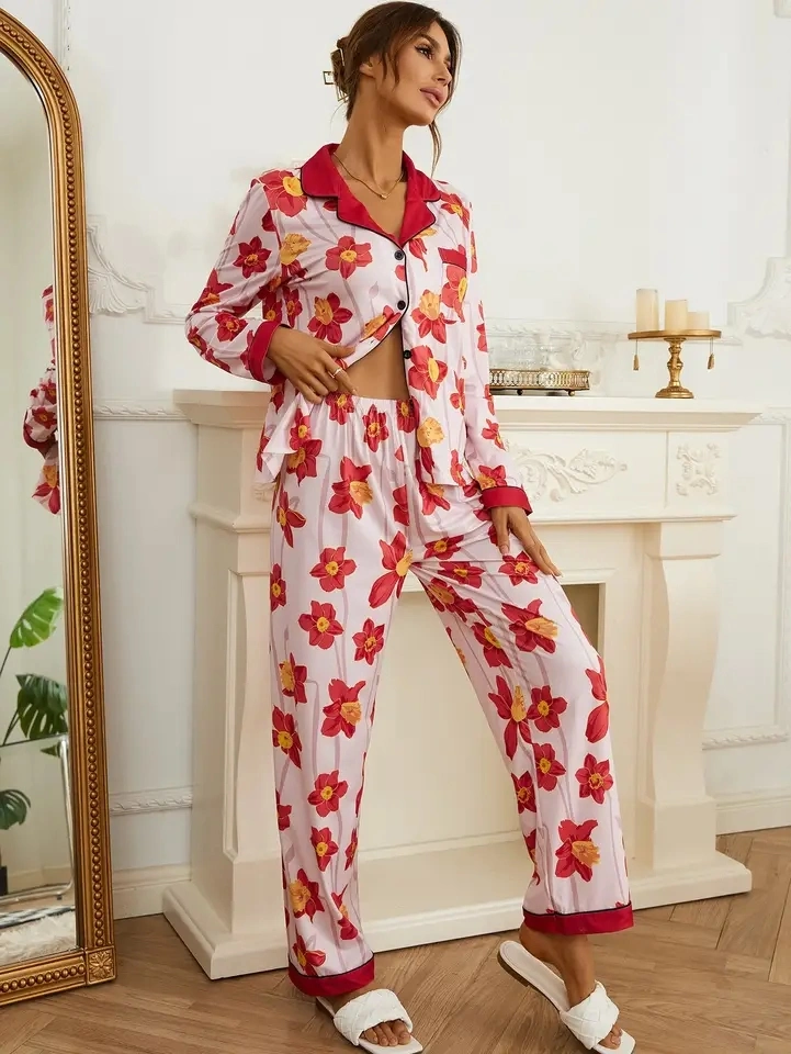 Floral Print Pyjama Long Sleeve Pajamas for Women Set Cotton