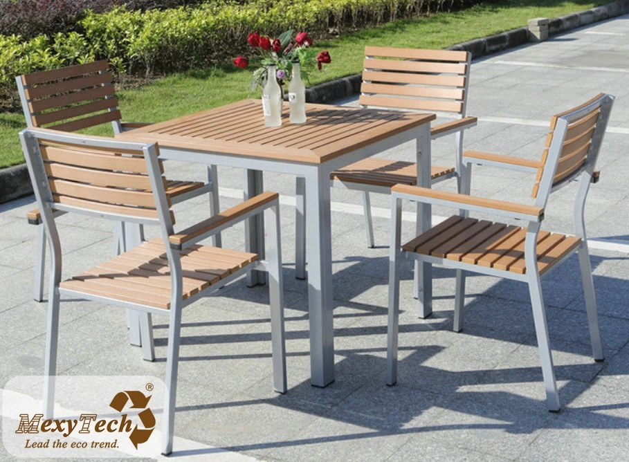 Garten Moderne dekorative Outdoor-Holz Kunststoff-Möbel Tisch und Stuhl