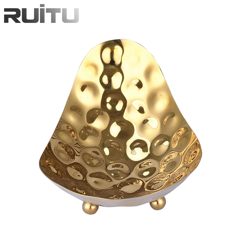 Food Service Restaurant Table Wedding Party Gold Metal Stainless Steel Stand Decoration Hammered Food Display Holder Fruit Tableware Catering Buffet Plate