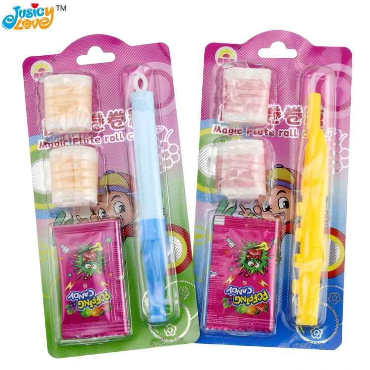 New Product Funny Whistle Musical Flute Toy with Roll Soft Candy and Popping Candy