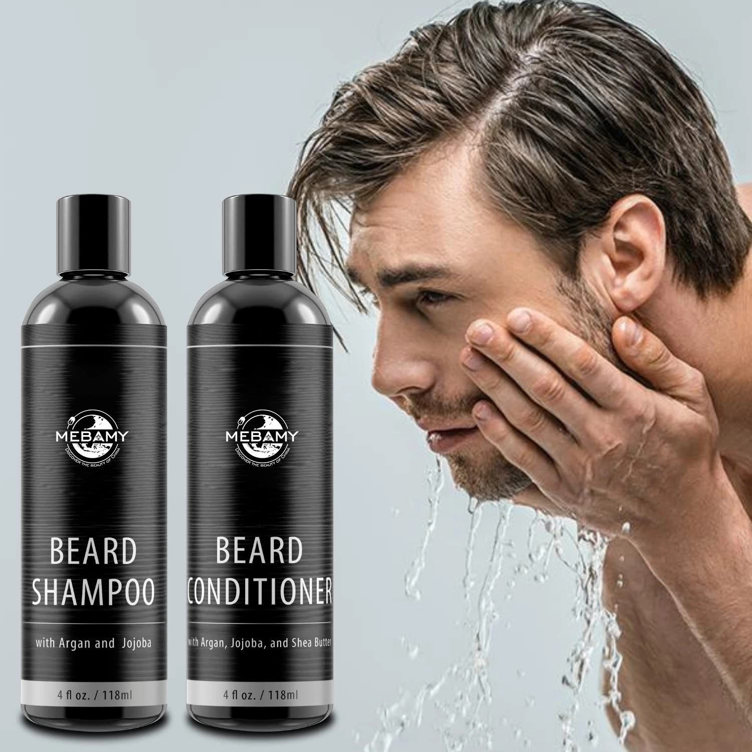 OEM Set 2 Pieces Men's Beard Shampoo and Conditioner with Argan, Jojoba and Shea Butter