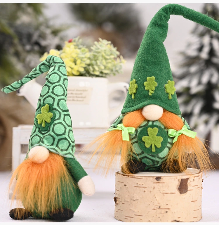 Ruunjoy St Patricks Day Gnome Shamrock Faceless Doll Green Clover Gnomes Saint Patrick Irish Plush Gnome Elf St Patricks Day Deco