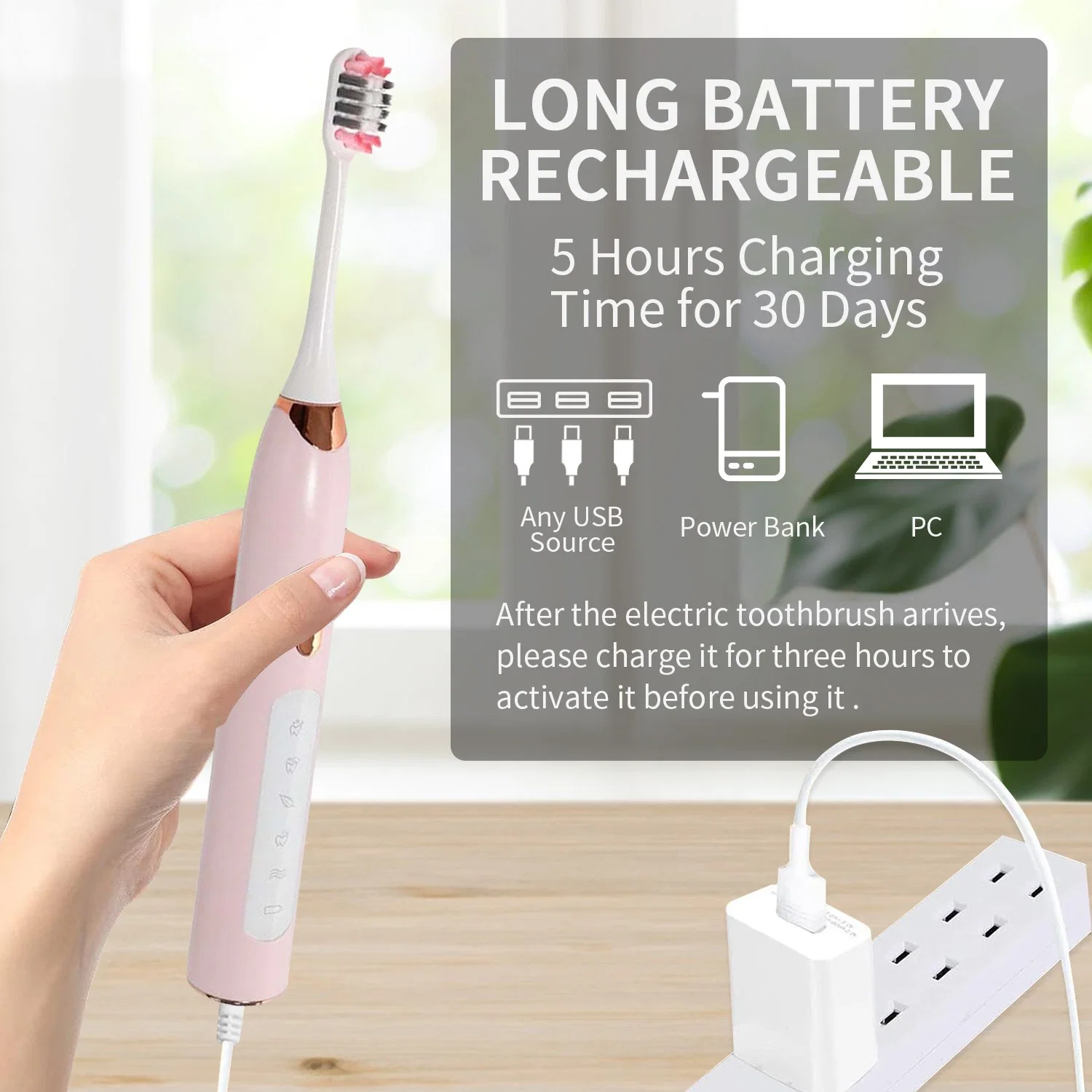 Long Standby Time Ultrasonic Intelligent Electric Toothbrush for Adult