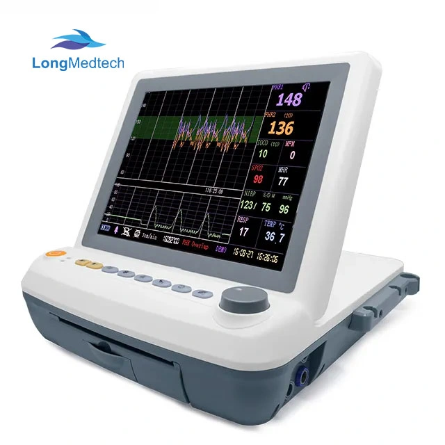 جهاز وصلة جر محمول بشاشة ملونة قياس 12 بوصة كرديوجراف CTG للجنين جهاز مراقبة الجنين مع التوائم