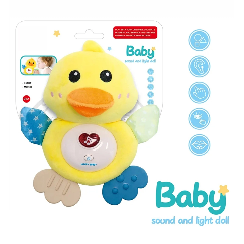 Cute Teether Baby Sleeping Toys Carton Animal Soft Toy Children Plastic Musical Yellow Plush Duck Toy with Music for Infant