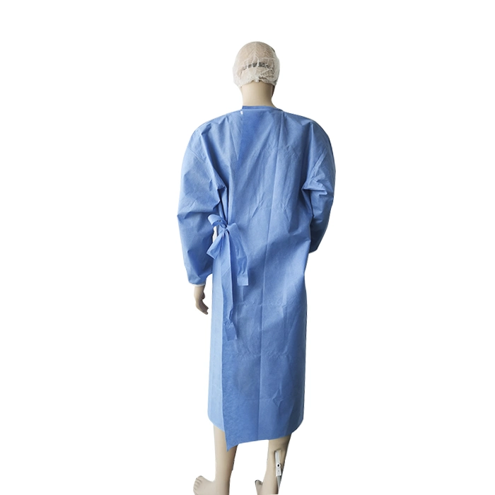 Cost-Effective Disposable Surgical Gown Waterproof Blue Color Knit Cuffs SMS Isolation Gown