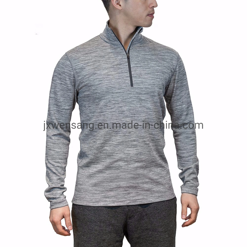 China Manufacturer Merino Wool Base Layer Shirt Men's Wicking Breathable Anti-Odor Wool Zip Shirt