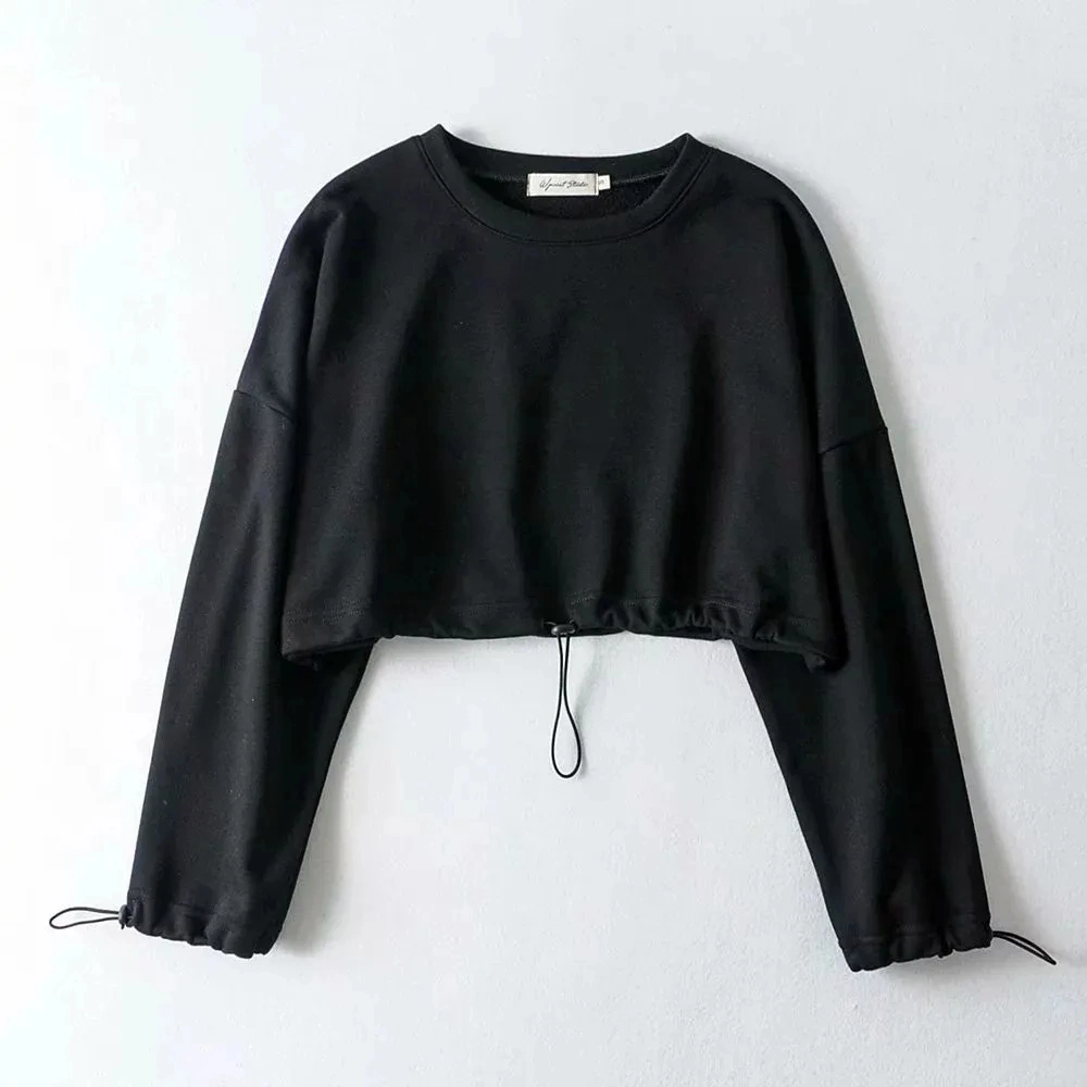 OEM Sportswear Solid Plain Longsleeve Pullover Women Spring Summer Crop Top Cotton Custom Printed Hoodies OEM for Women