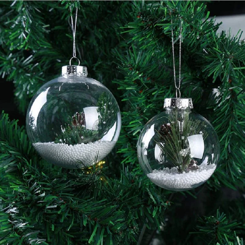 a Silver Rope and Removable Metal Cap for New Years Holiday Decor DIY Fillable Clear Plastic Ornament Balls