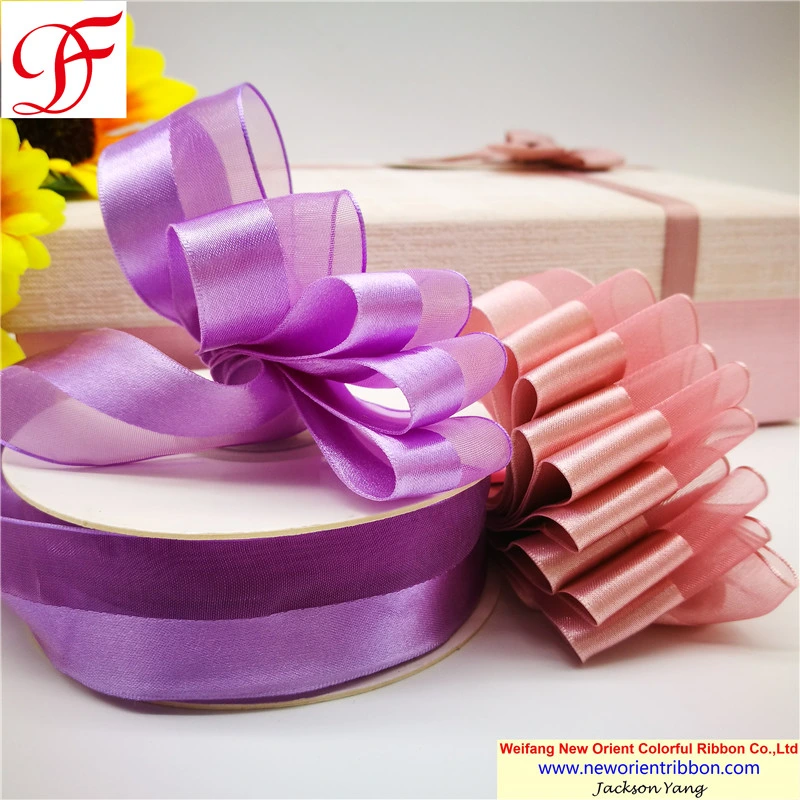 Factory Wholesale/Supplier OEM Customized Half Satin+ Half Organza Ribbon for Bows/Decoration/Xmas