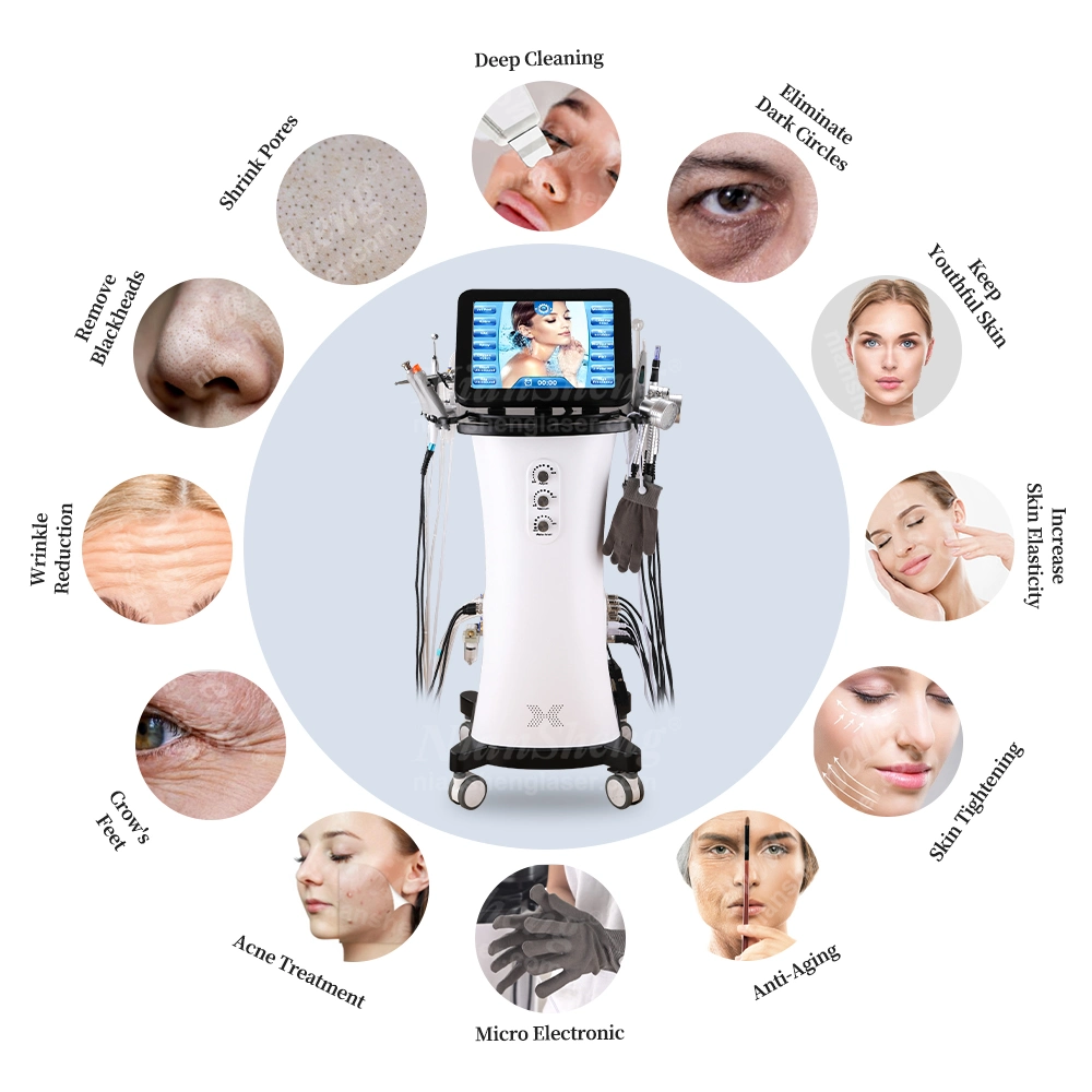 15 en 1 Aqua Hidrafacials Hidra dermoabrasión Peeling Microdermoabrasión Peeling de diamantes de la máquina de chorro de oxígeno el equipo de cuidado de piel Vertical Microdermoabrasión