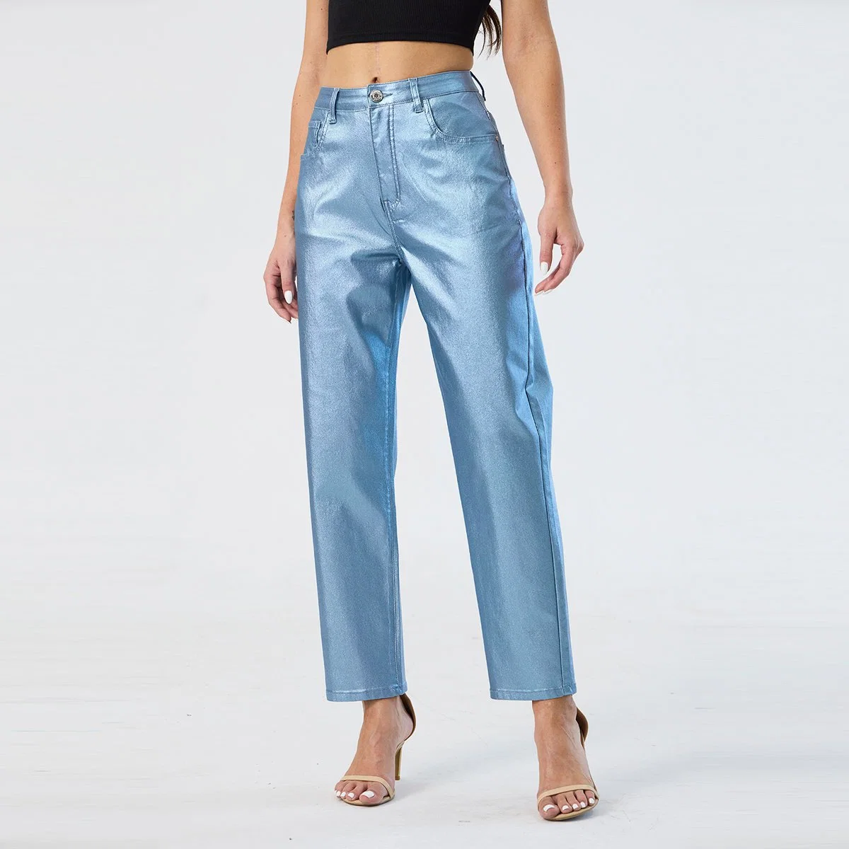 Custom Blue Colored Pants Straight High Waist Stretchy Party Trousers for Women