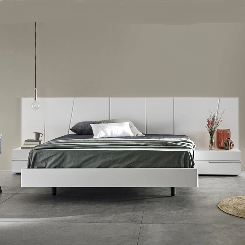 Design simples e moderno mobiliário em madeira lacada brilhante conjunto Quarto Cama King-size