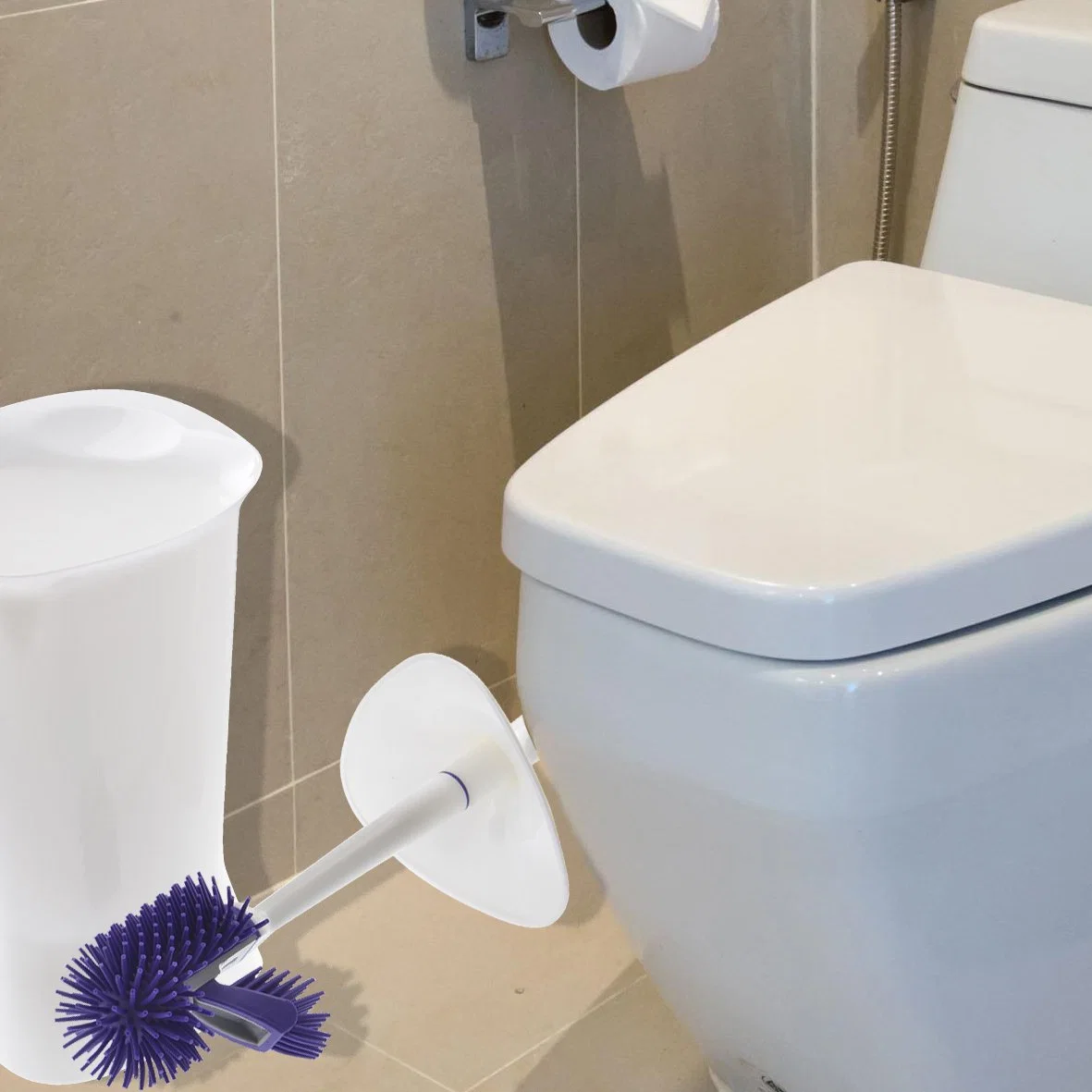 Toilet Brush and Holder Set Silicone Toilet Cleaner Brush Rubber Brush Head Cleaning Bathroom Toilets