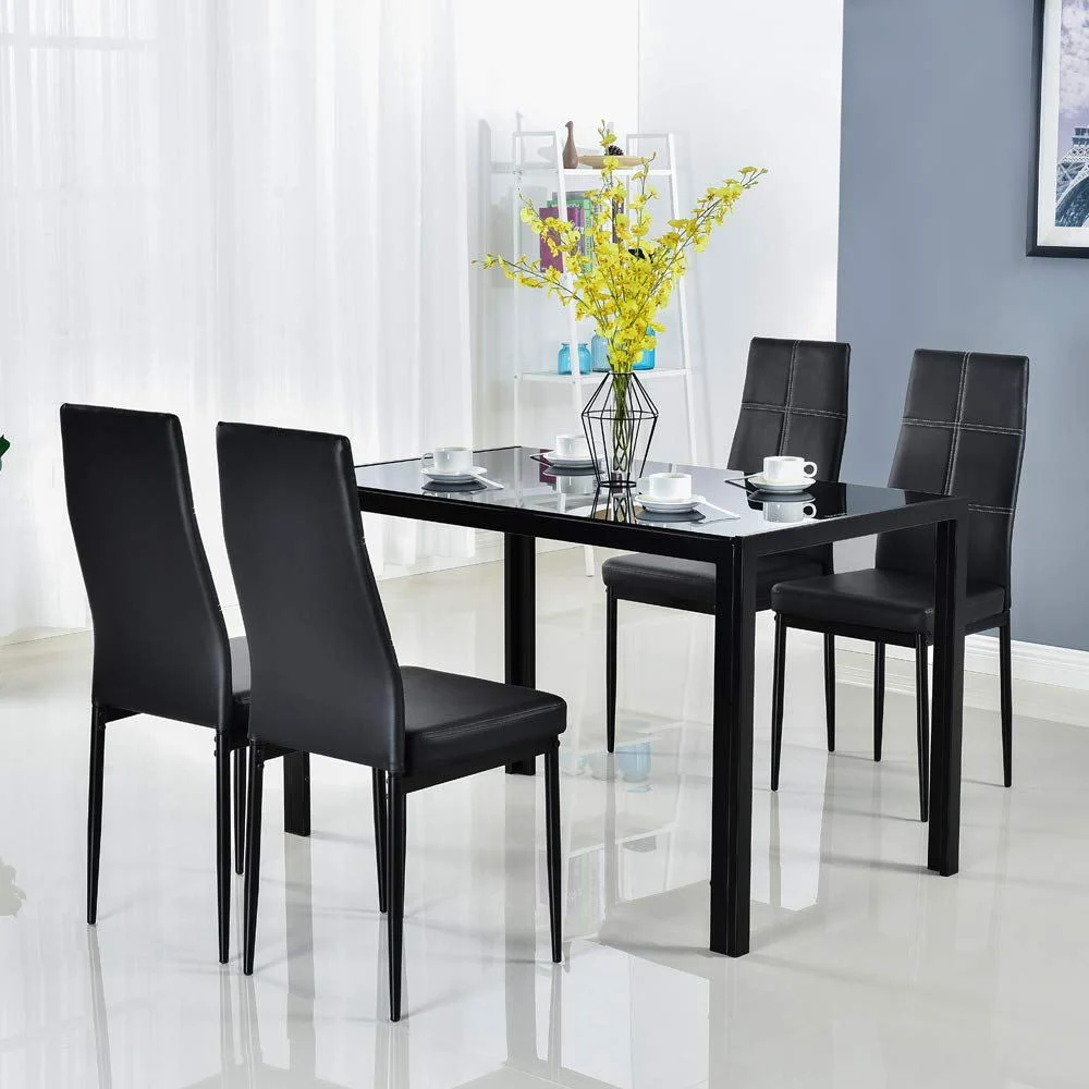 Meubles de salle à manger de style moderne pour restaurant - Table à manger carrée de luxe avec plateau en verre trempé et chaises en PU