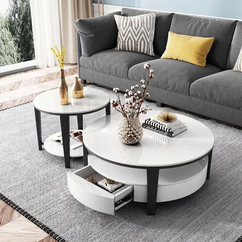 Living Room Furniture Modern High Gloss Round Storage Nordic Luxury Coffee Table Living Room Furniture