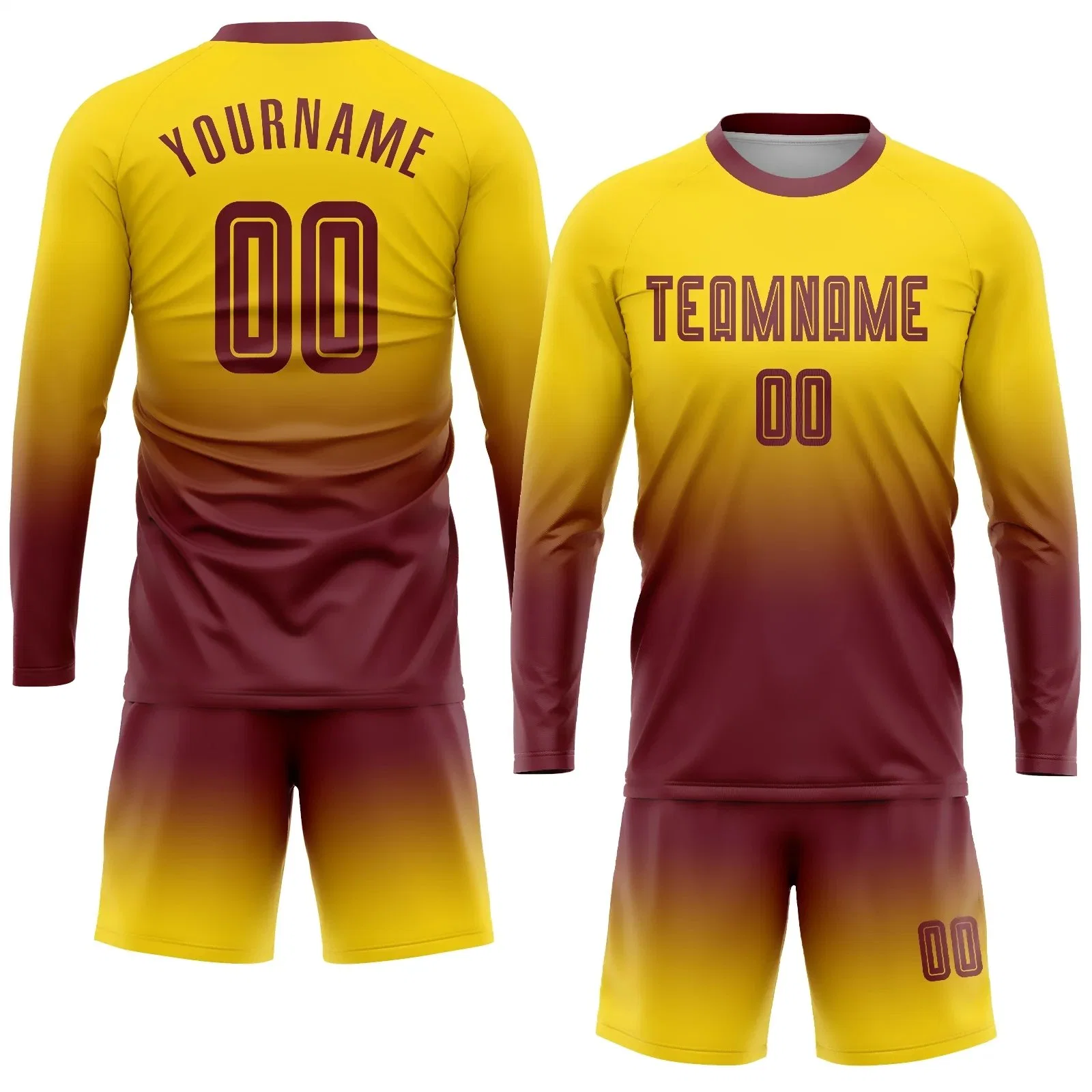 Nombre personalizado Long Sleeves Gold Burgundy Goalkeeper Camisas de fútbol Goalie Camiseta de fútbol de entrenamiento de secado rápido