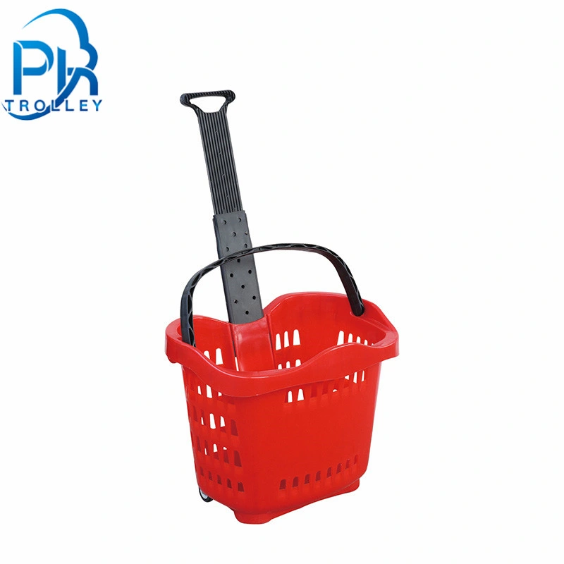 High Quality 55L Rolling Plastic Shopping Storage Trolley Basket for Supermarket