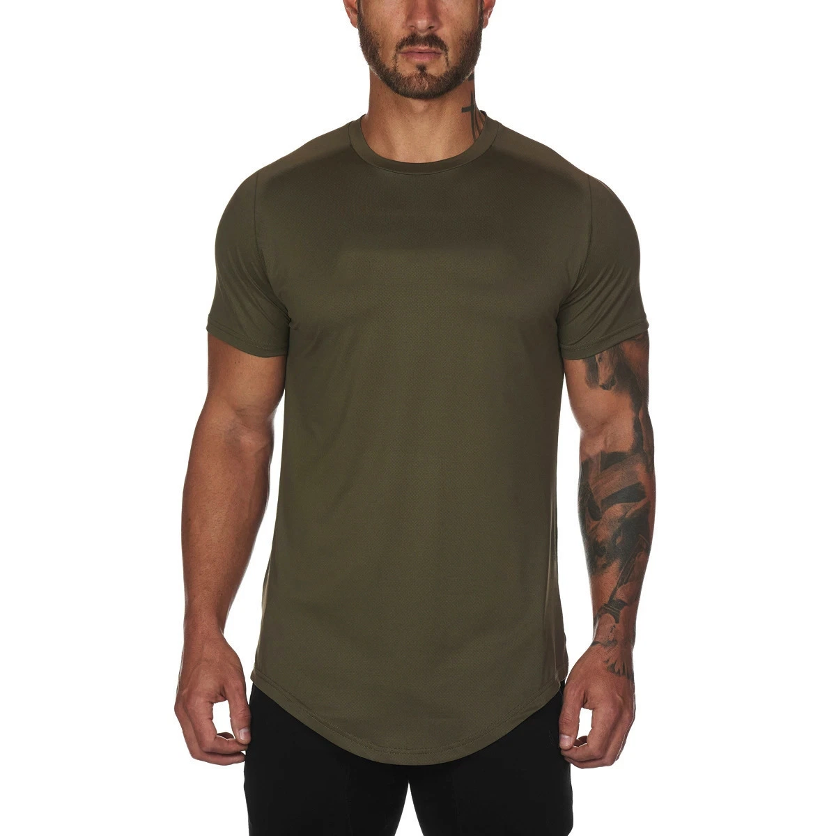 Les hommes de couleur unie personnalisée en usine' S DE LOISIRS FITNESS SPORT -T-shirt col rond lâche court T -manches courtes hommes incurvée