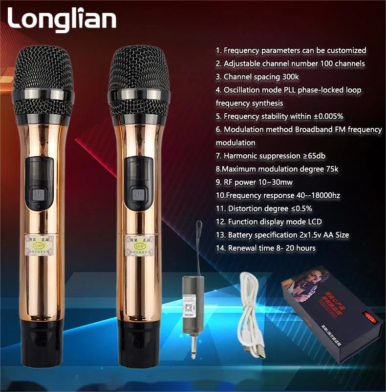 Wireless Mic UHF Studio USB Karaoke Microphone for Singing Commonly Used Accessories & Parts of Microphones