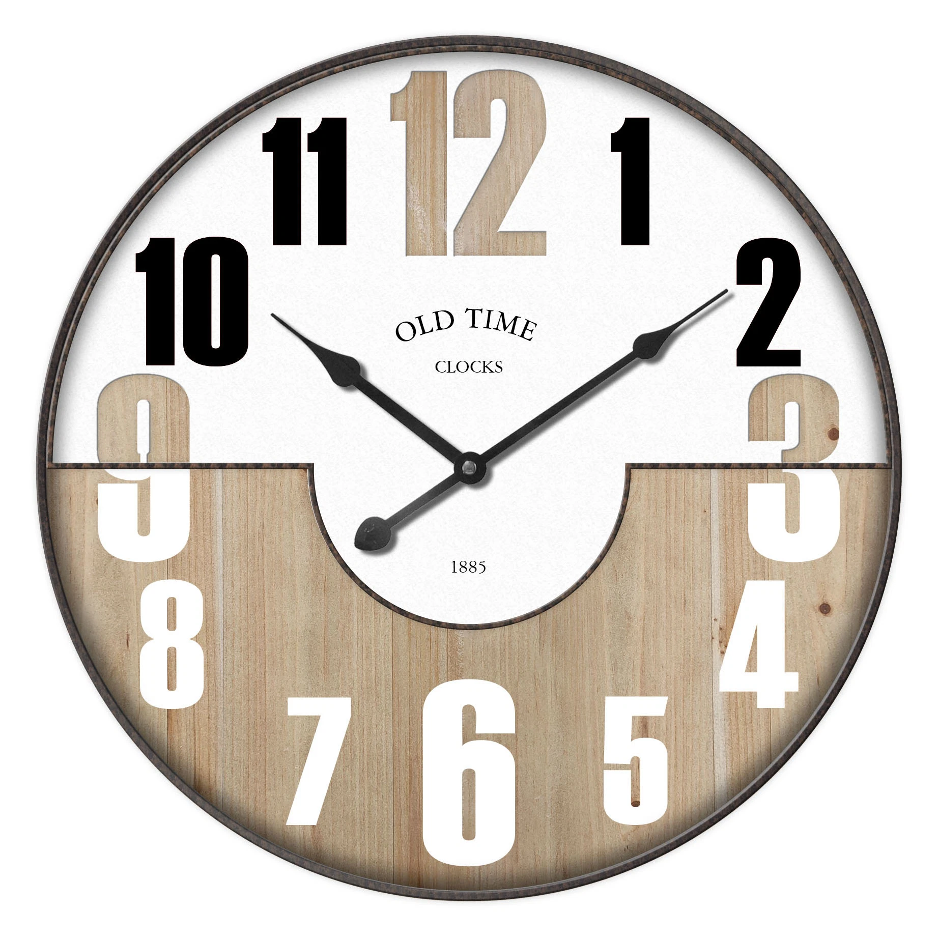 2023 Classic Wall Clock Home Decoration Iron with Wodd White Clock