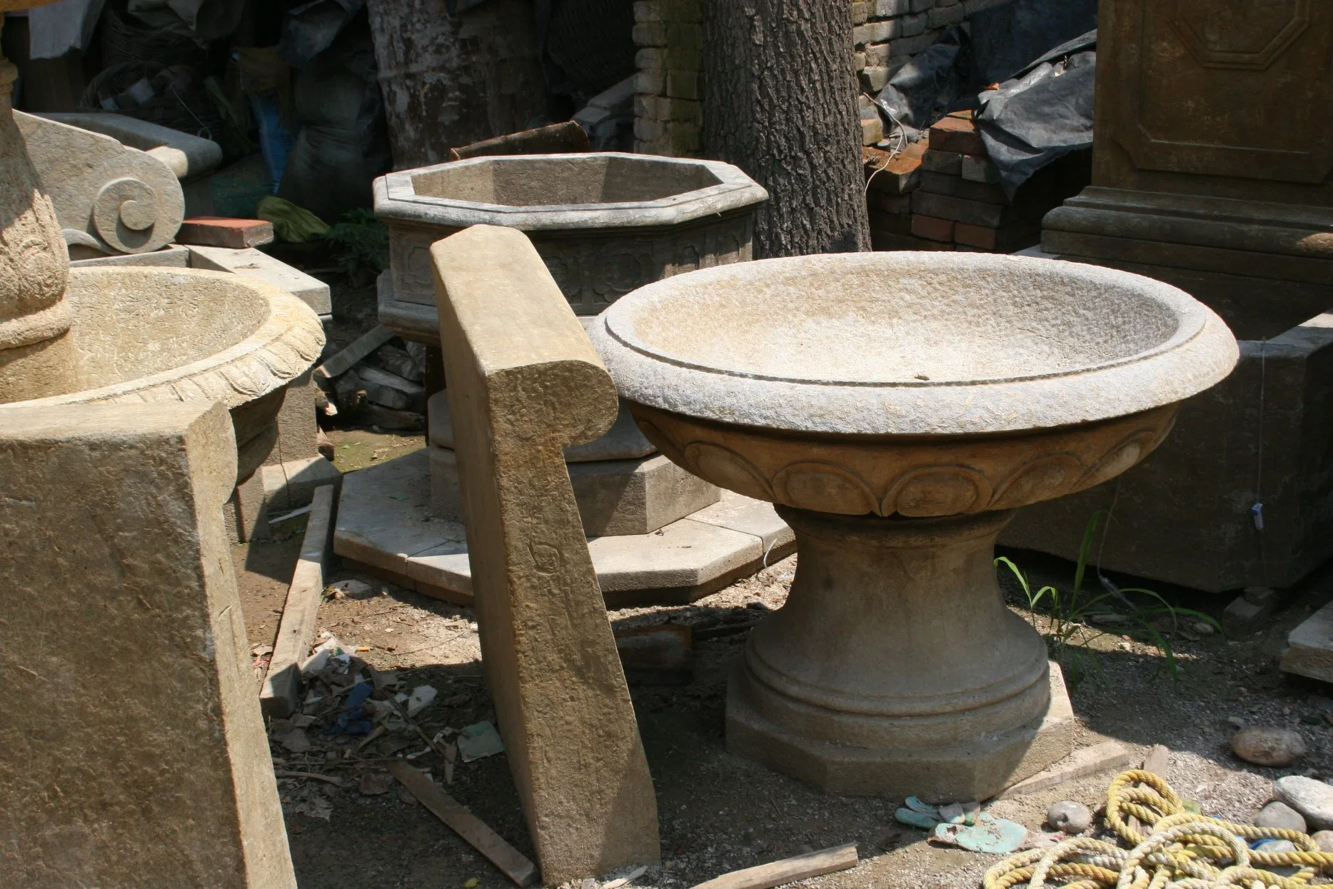 Decoración de jardín de macetas de piedra de mármol natural (SYFP-055)