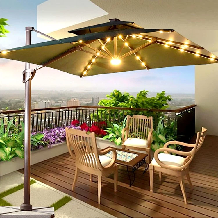 3 м большой, устойчивый к УФ-излучению сад Балкон Парасол снаружи Патио Римские зонтики со светодиодным светом