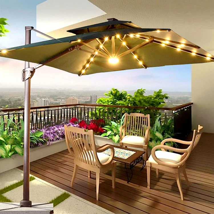 3 M Balcón Jardín Gran resistente a los rayos UV Parasol Patio exterior Paraguas romanos con luz LED