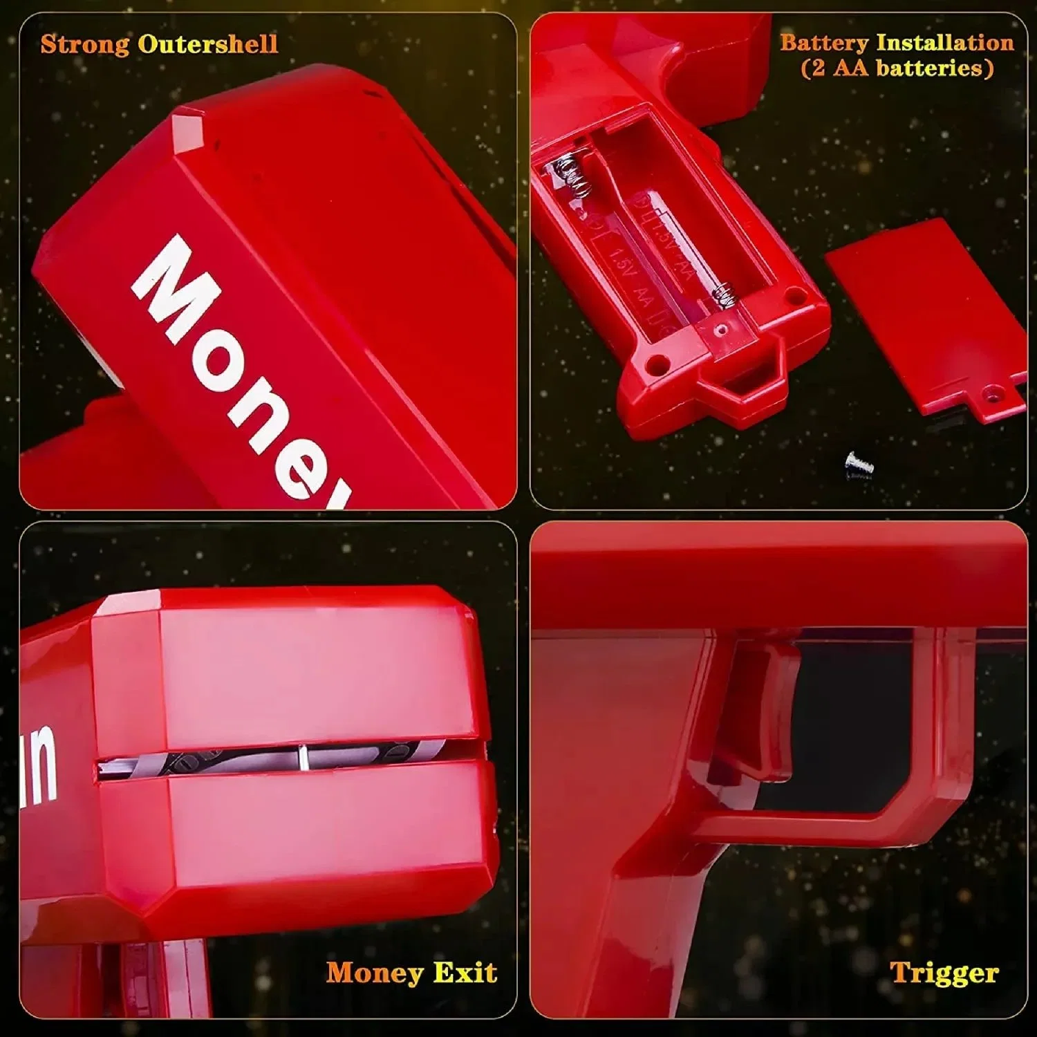 Creative Clear Available Classic Red Color Toy Spray Cash Box Shoot Money Gun