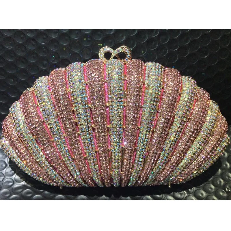 Leb1501 Shell Shape Diamond Clutch Bags Rainbow Rhinestone Purse Party Luxury Women Crystal Evening Bag